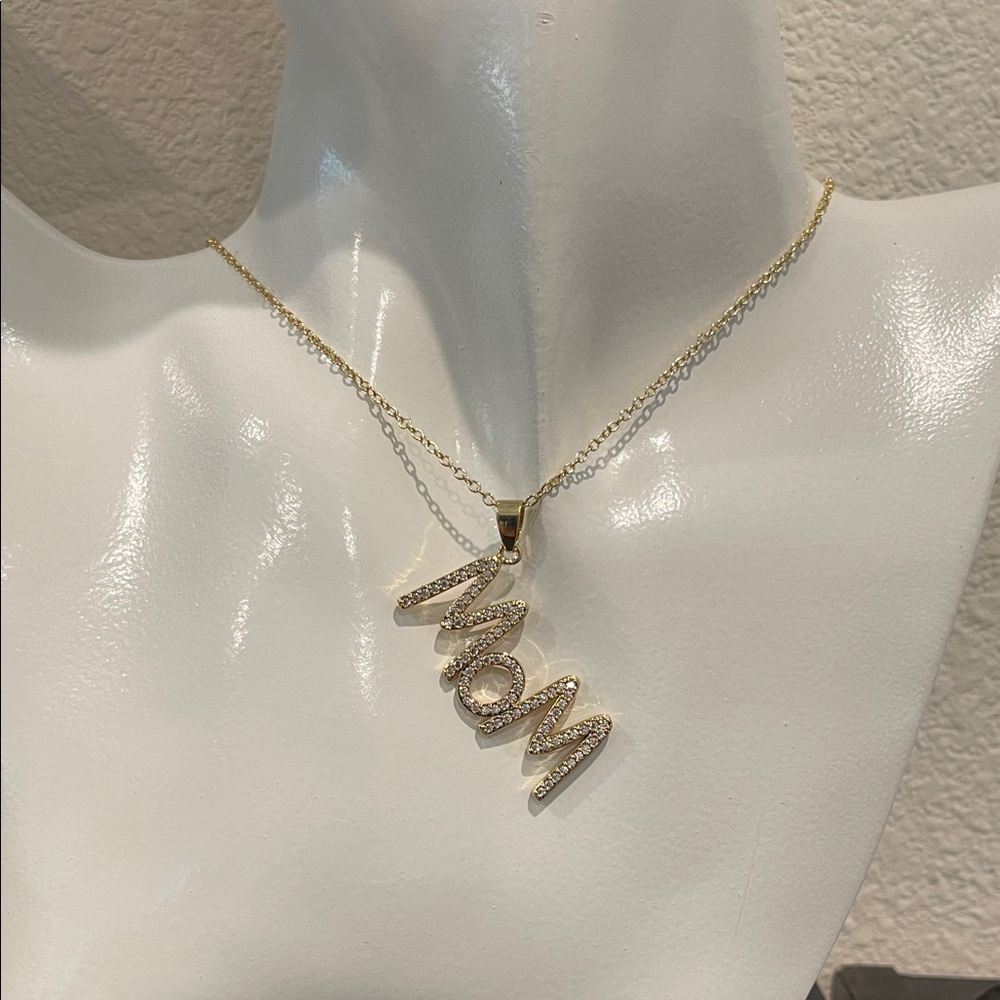 Gold Plated 'Mom' Pendant Necklace